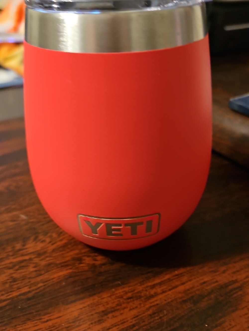 Yeti Coral-Red Insulated Rambler Wine Tumbler
